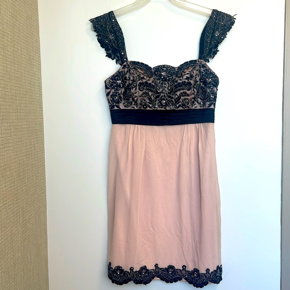 Sue Wong Pink and Black Lace Dress
